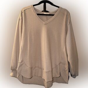 Altar'd State Cream Waffle Knit V-Neck Sweatshirt